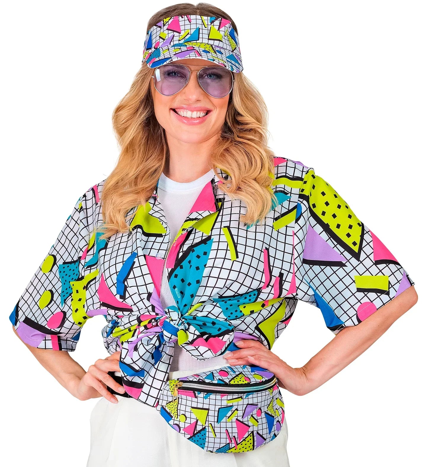 Visera y Riñonera Estilo Funky Años 80 Blanco Años 80 Widmann