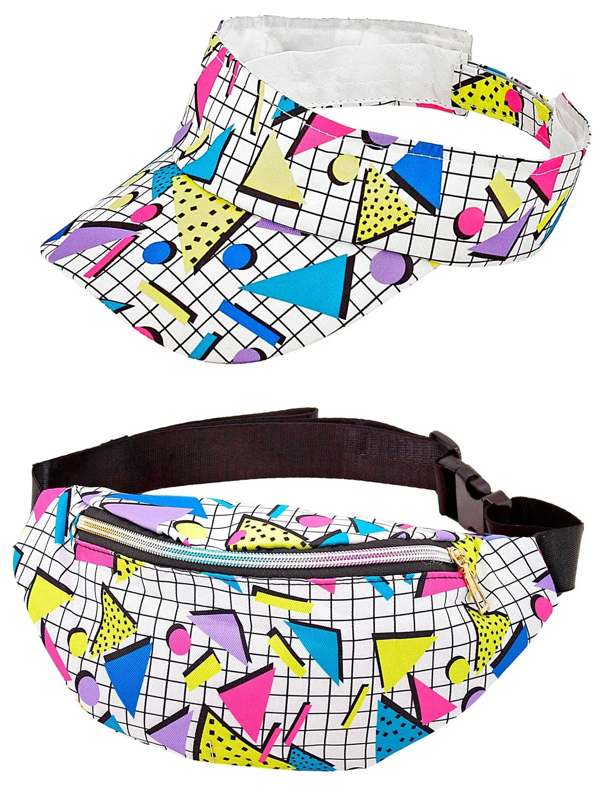 Visera y Riñonera Estilo Funky Años 80 Blanco Años 80 Widmann