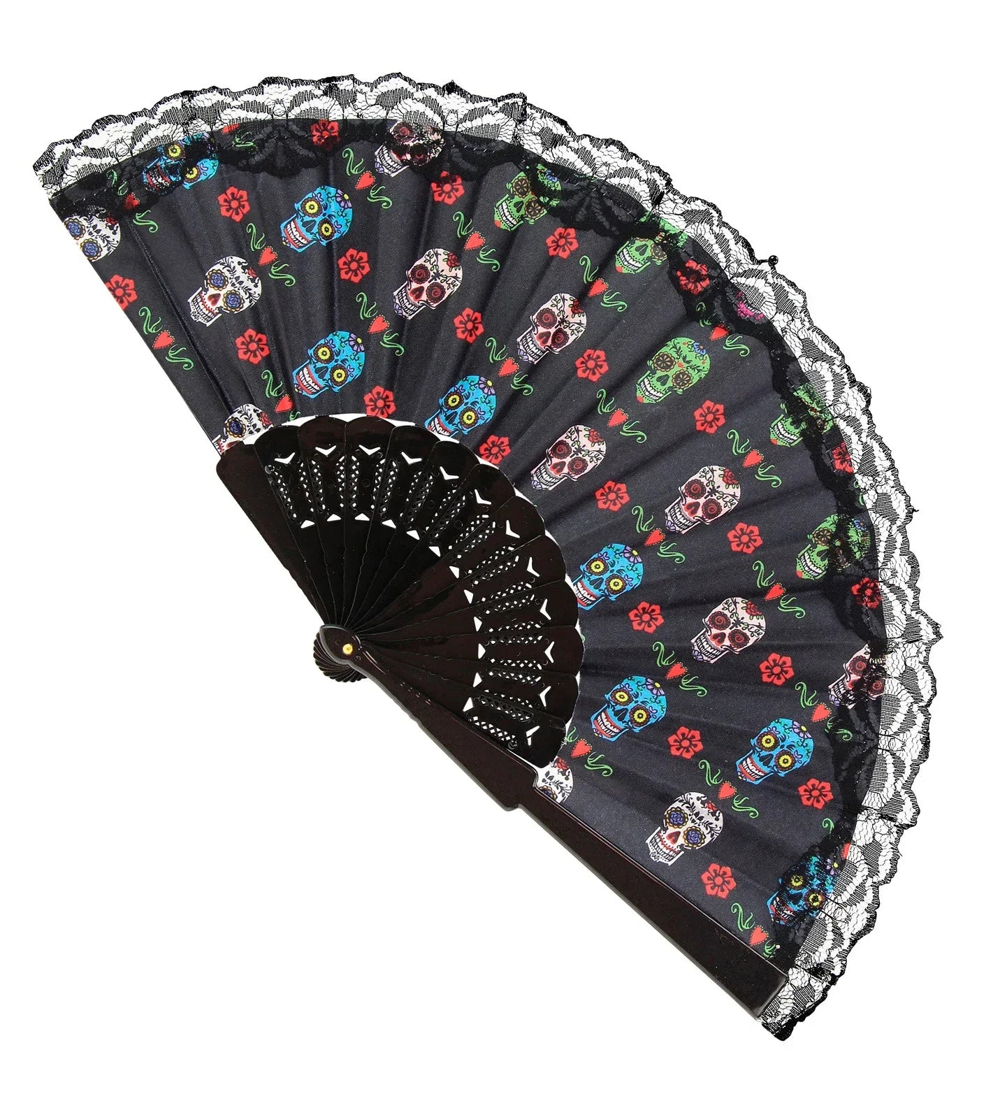 Abanico Día de los Muertos Negro Catrina Widmann