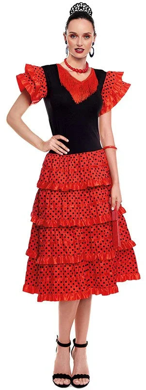 Disfraz de Flamenca Negro y Rojo para Mujer Sevillanas Partilandia