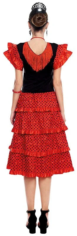 Disfraz de Flamenca Negro y Rojo para Mujer Sevillanas Partilandia