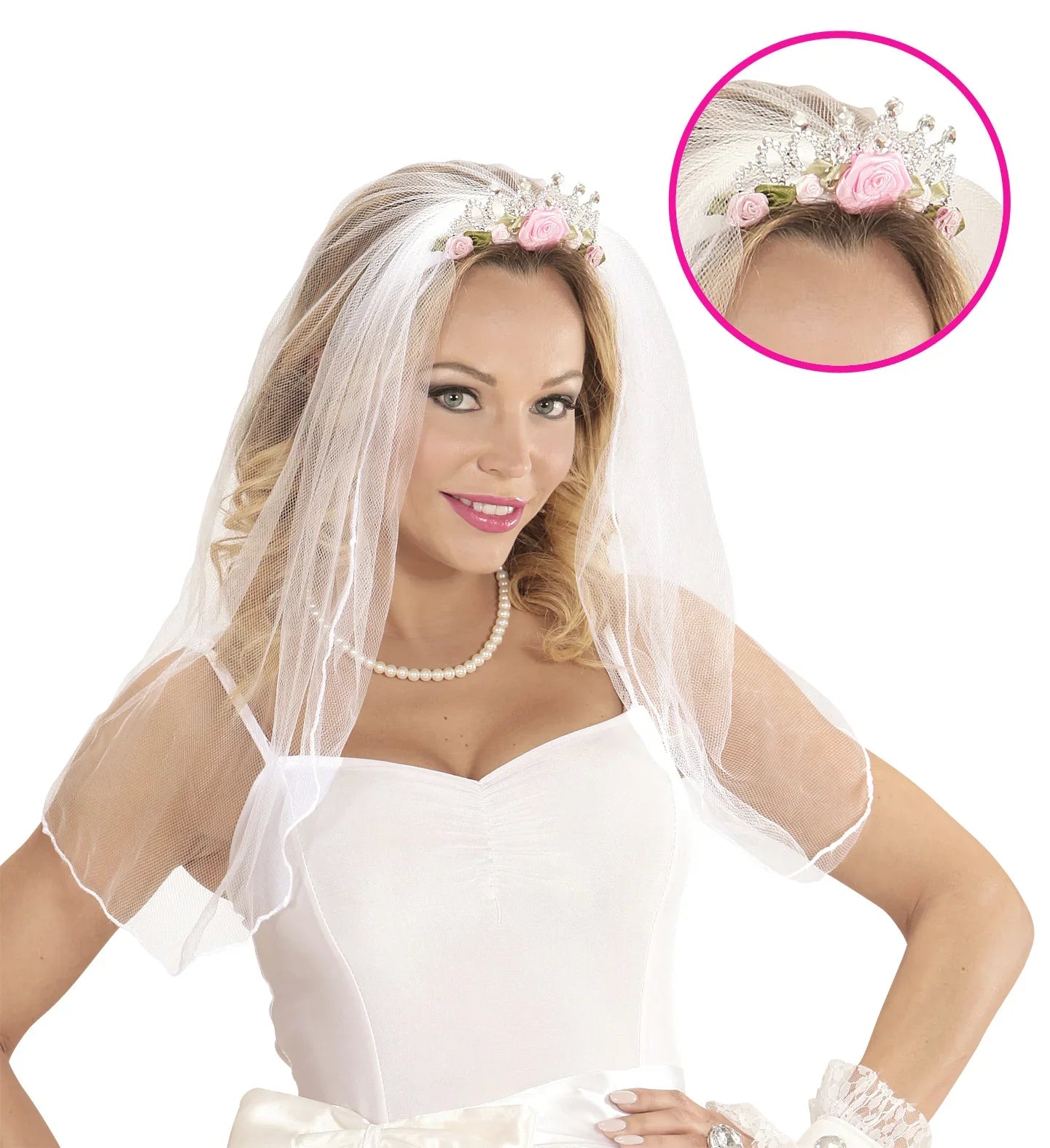 Tiara de Novia con Rosas y Pedrería con Velo Blanco Coronas y Tiaras Widmann