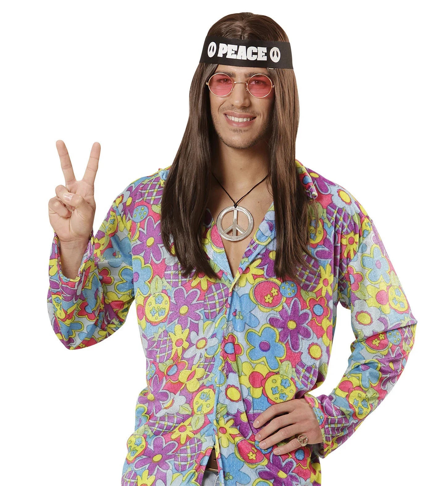 Kit Hippie con Gafas, Colgante y Cinta para la Cabeza Complementos Hippies Widmann