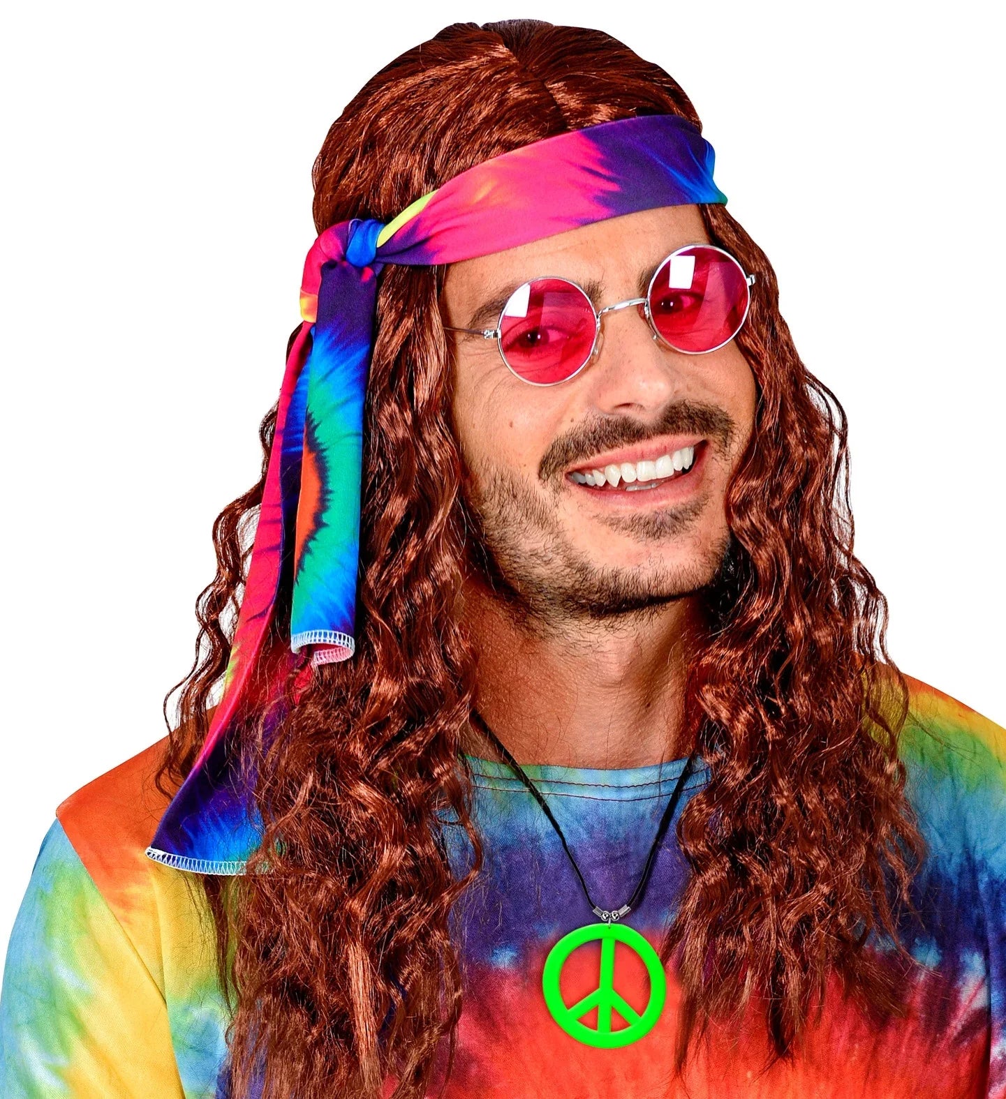 Colgante Hippie Verde Neón con el Símbolo de la Paz Complementos Hippies Widmann