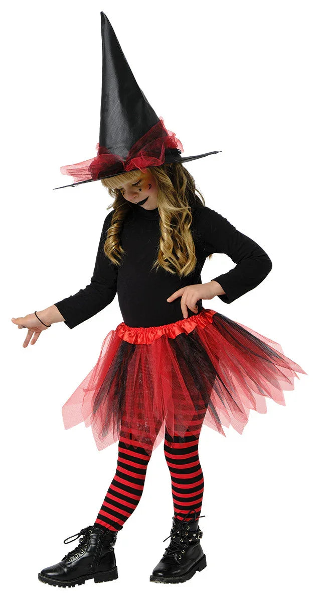 Kit de Disfraz de Bruja Rojo y Negro para Niña Brujas Rubies