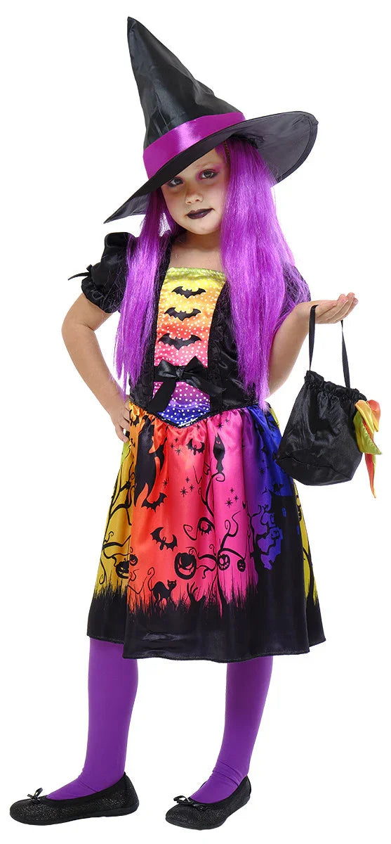 Disfraz de Bruja Multicolor con Bolso para Niña Brujas Rubies