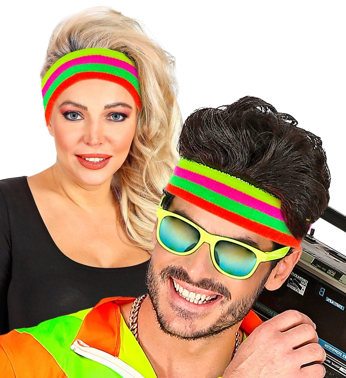 Cinta Años 80 Multicolor Neón para el Pelo Años 80 Widmann