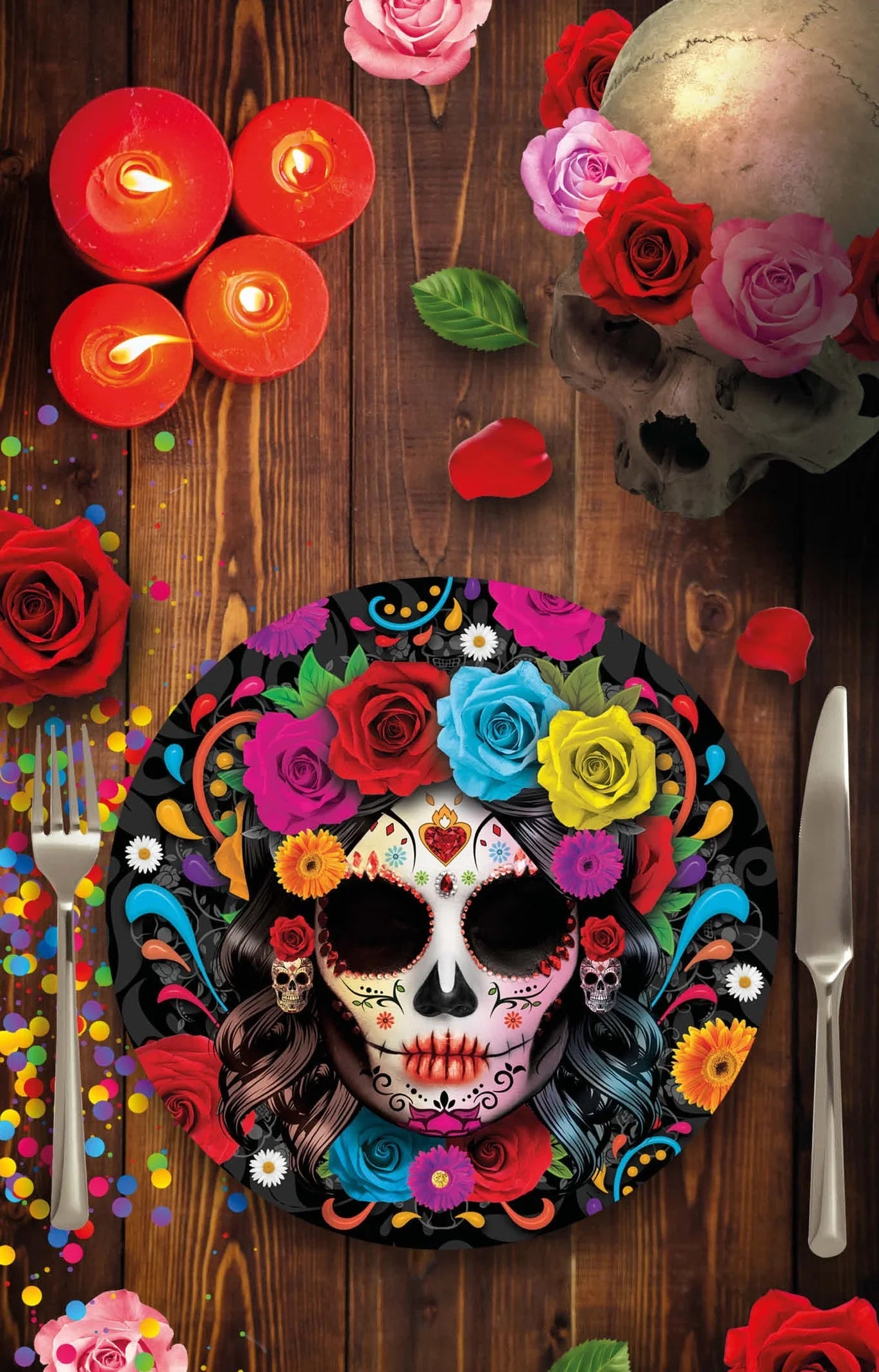Pack de 6 Platos de Catrina de Halloween Menaje Halloween Guirca