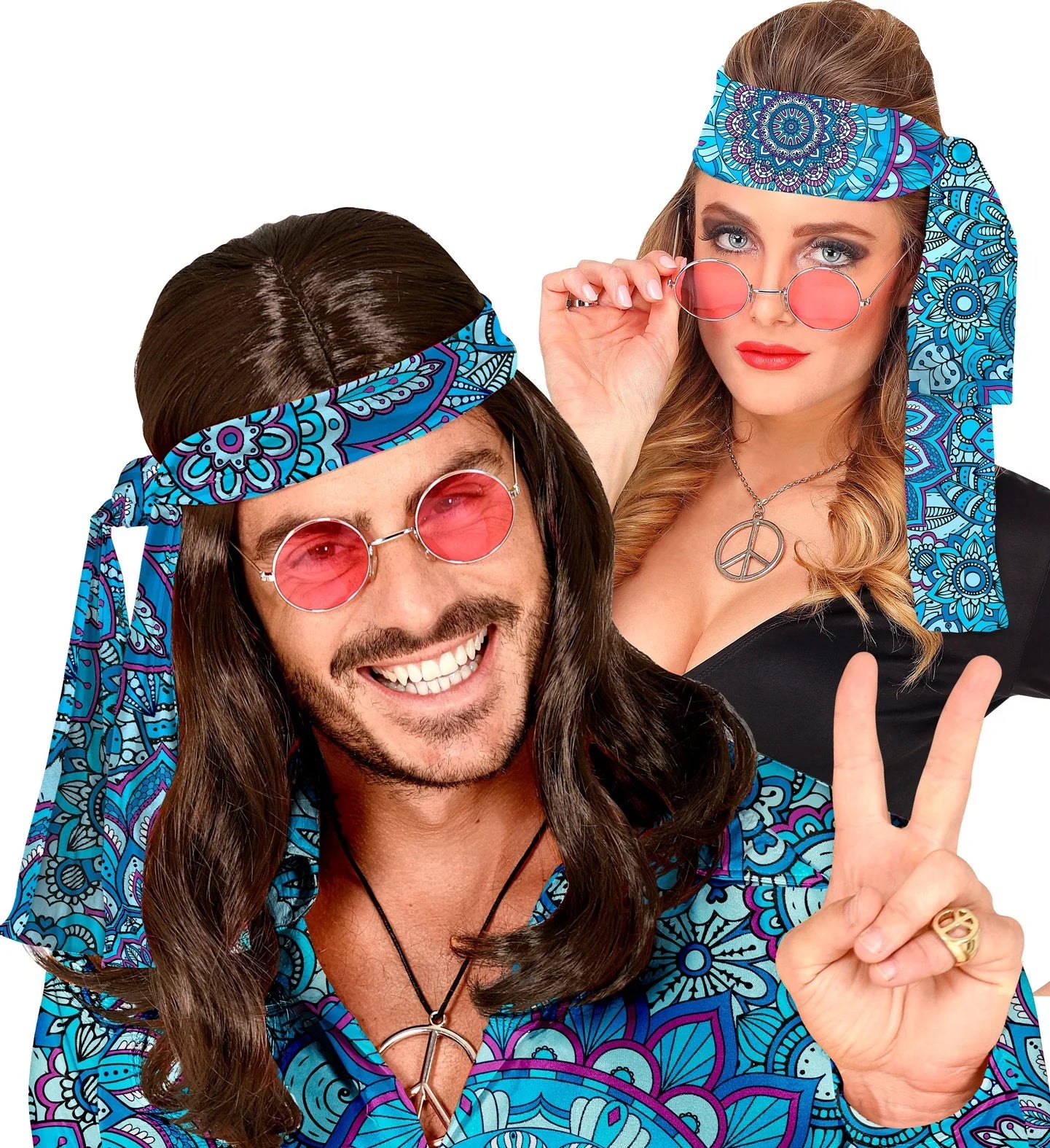 Cinta Hippie Años 60 con Estampado Mandala Azul Complementos Hippies Widmann