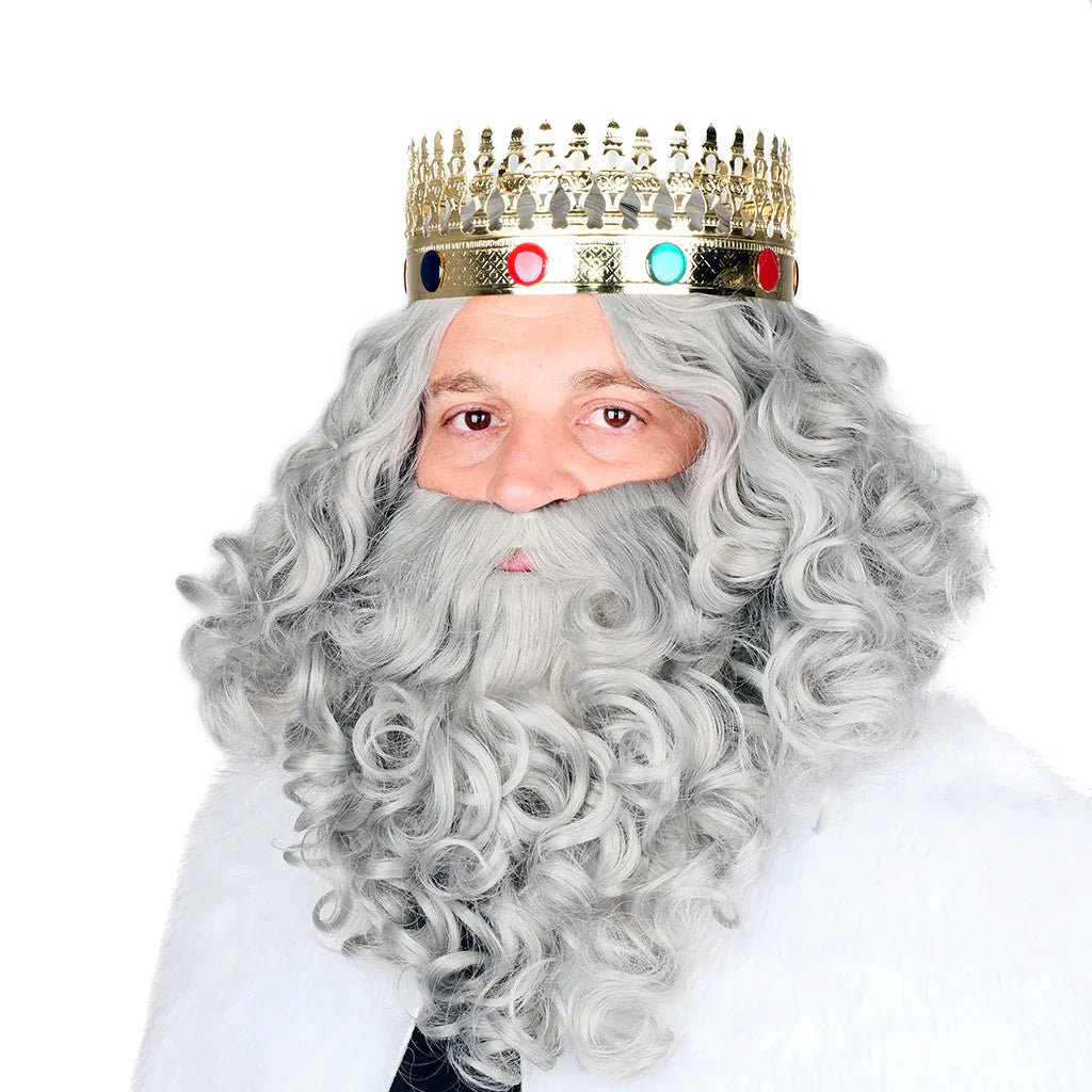 Peluca de Rey Mago Melchor Gris con Barba Reyes Magos y Pajes EuroCarnavales