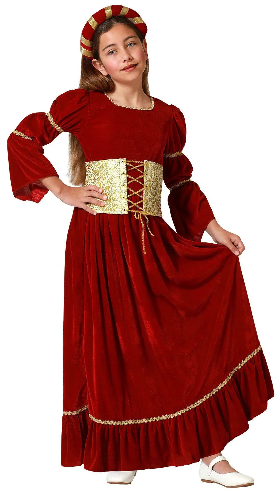 Disfraz de Doncella Medieval Granate para Niña Princesas y Damas Medievales Atosa