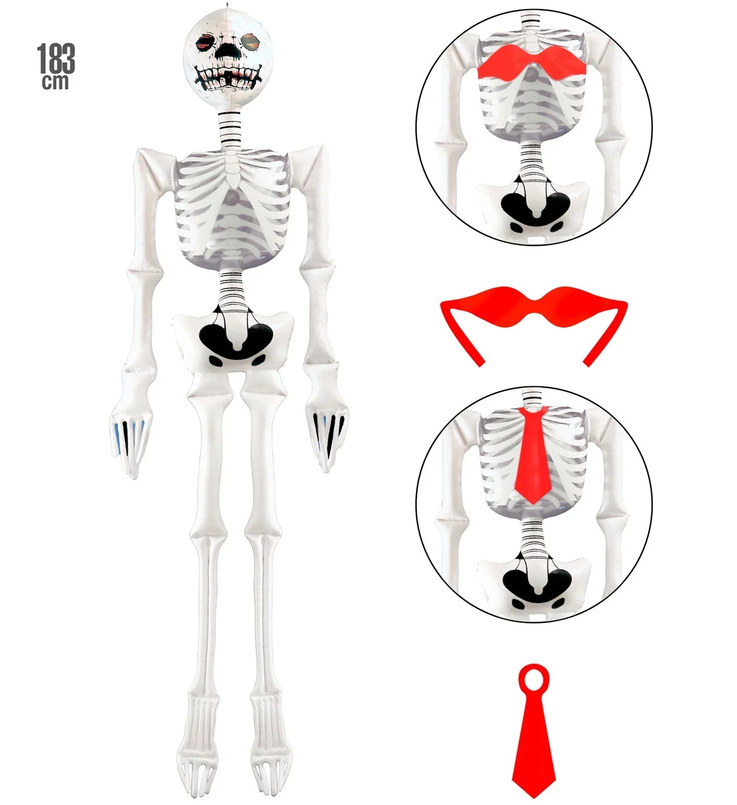 Esqueleto Hinchable 183 cm con Corbata y Sujetador Halloween Widmann