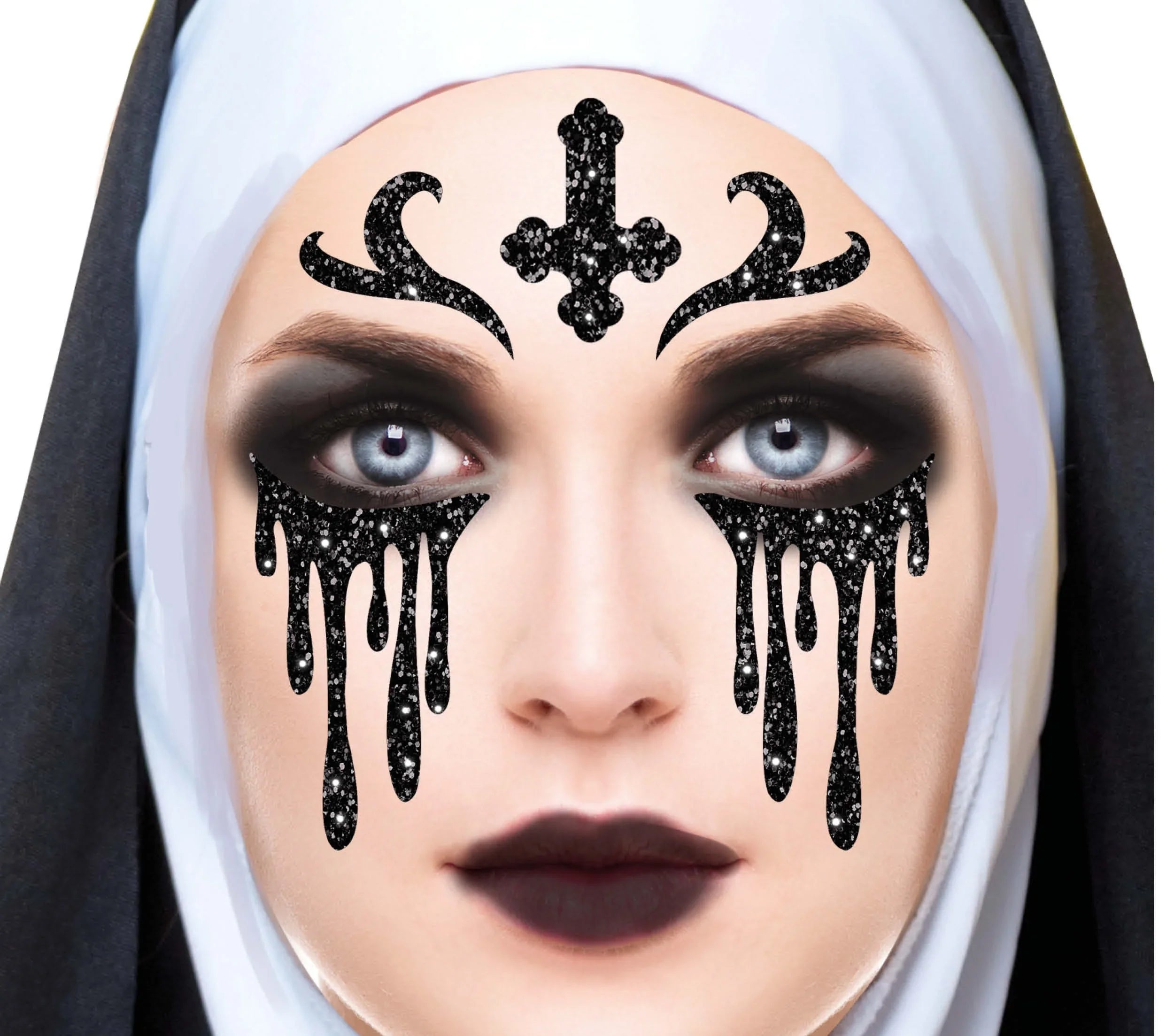 Maquillaje Adhesivo Negro con Purpurina de Monja Kits de Maquillaje Guirca