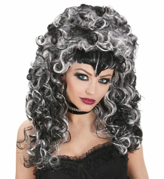 Peluca de Vampiresa Blanca y Negra Rizada COMPLEMENTOS Widmann