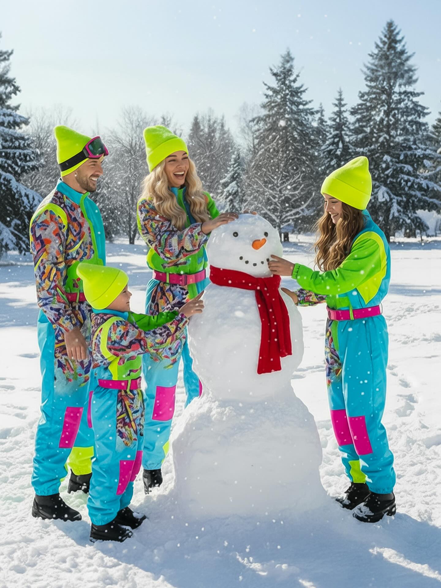 Kostüm eines Neonblau-Grünen Skifahrers für Erwachsene