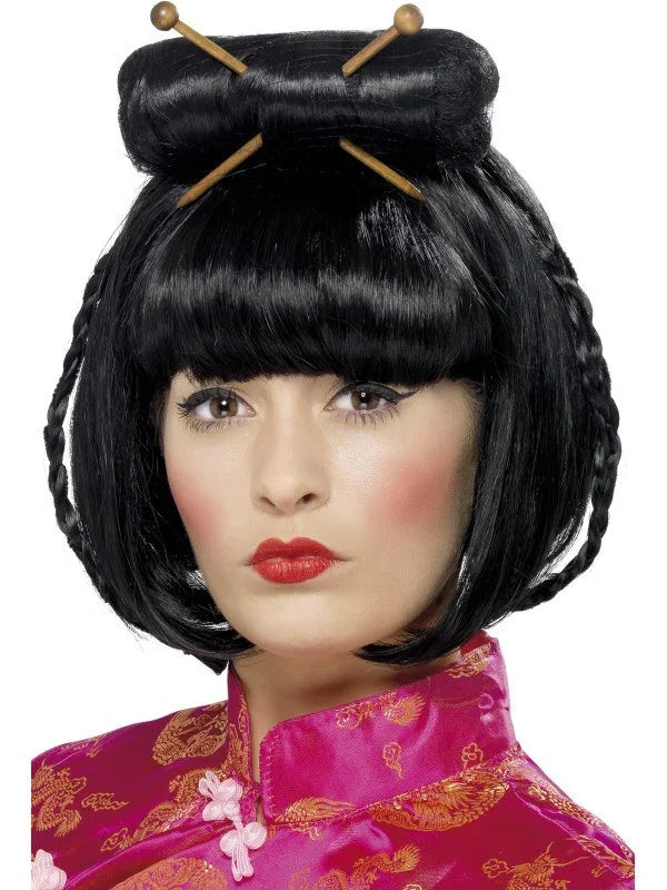 Peluca Oriental Morena con Moño COMPLEMENTOS Smiffys