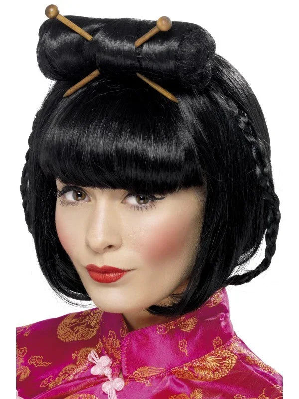 Peluca Oriental Morena con Moño COMPLEMENTOS Smiffys