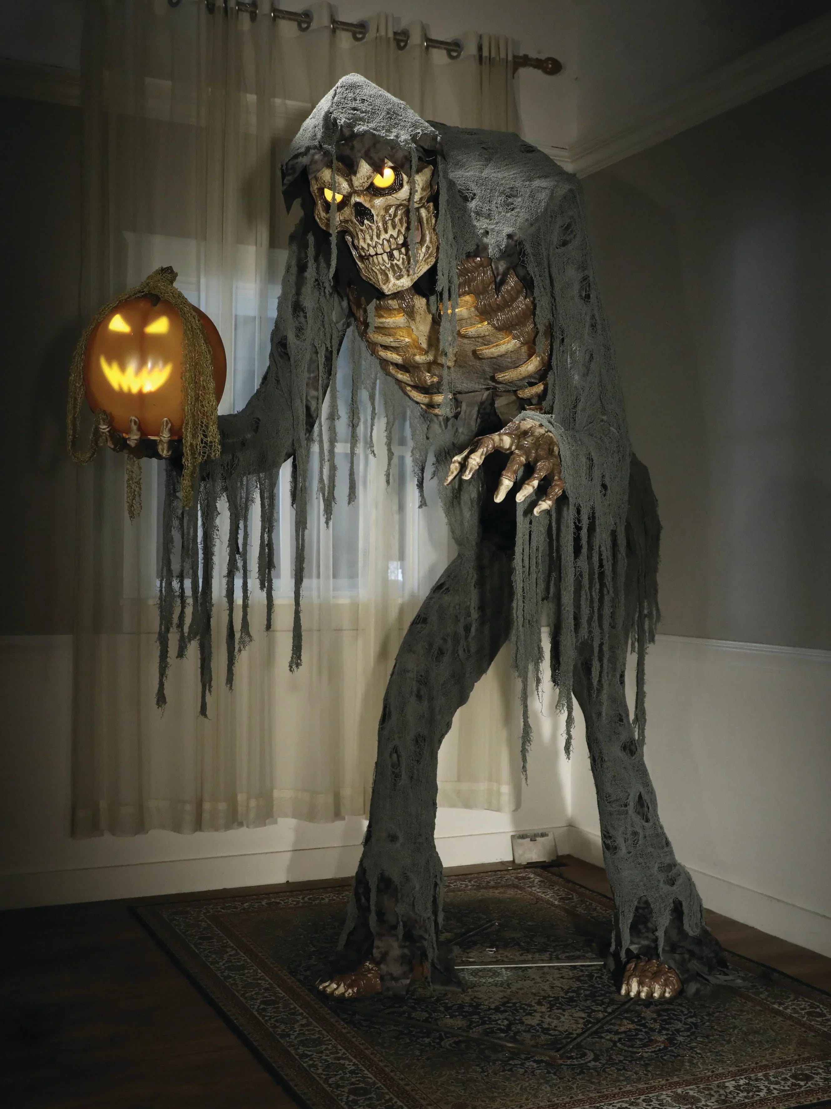 Esqueleto y Calabaza Siniestros con Movimiento, Luz y Sonido Decoración Halloween Palmer