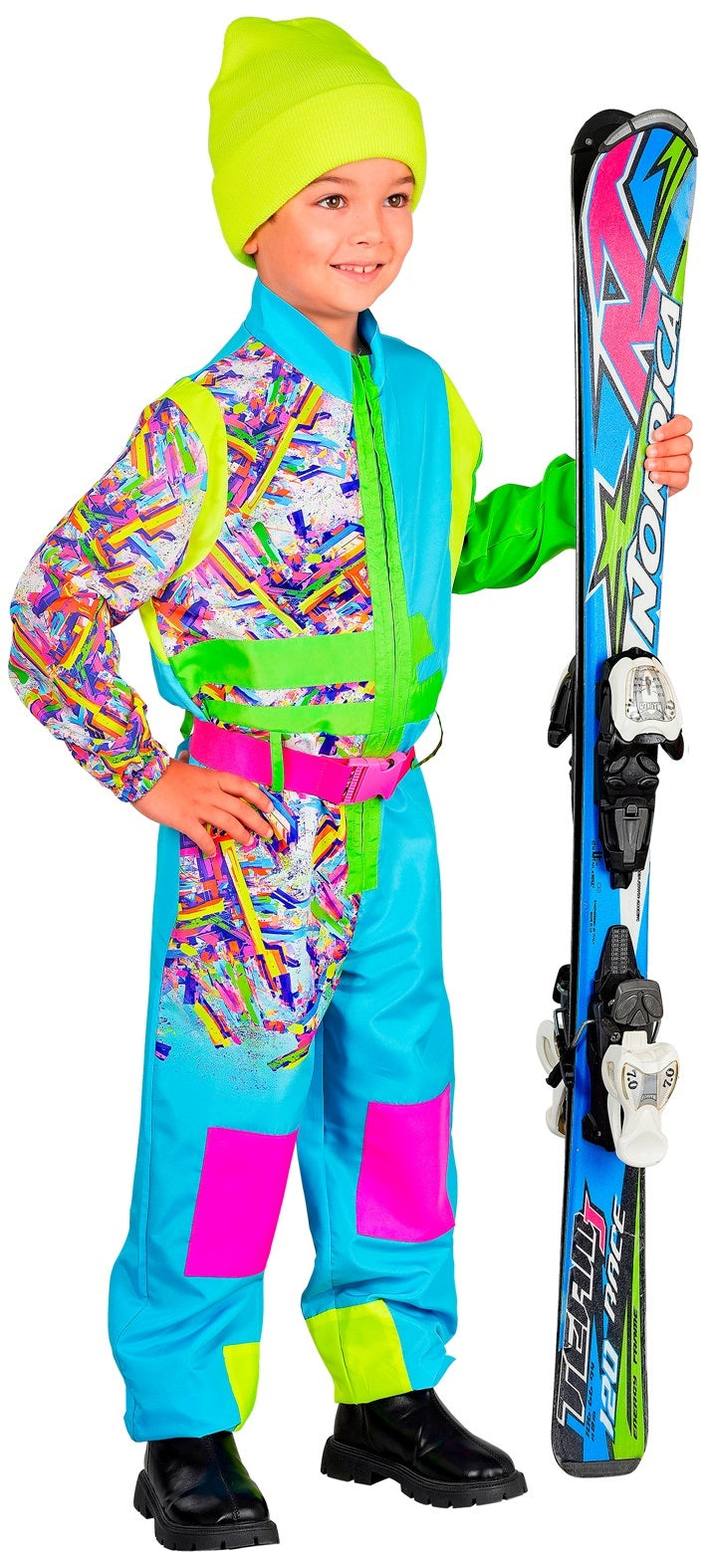 Kostüme für eine Gruppe blaue Neon-Skifahrer