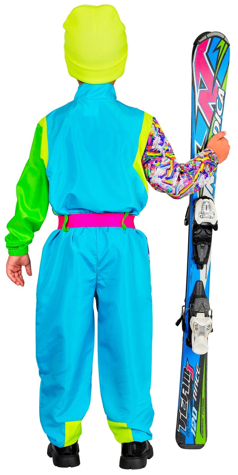 Kostüme für eine Gruppe blaue Neon-Skifahrer