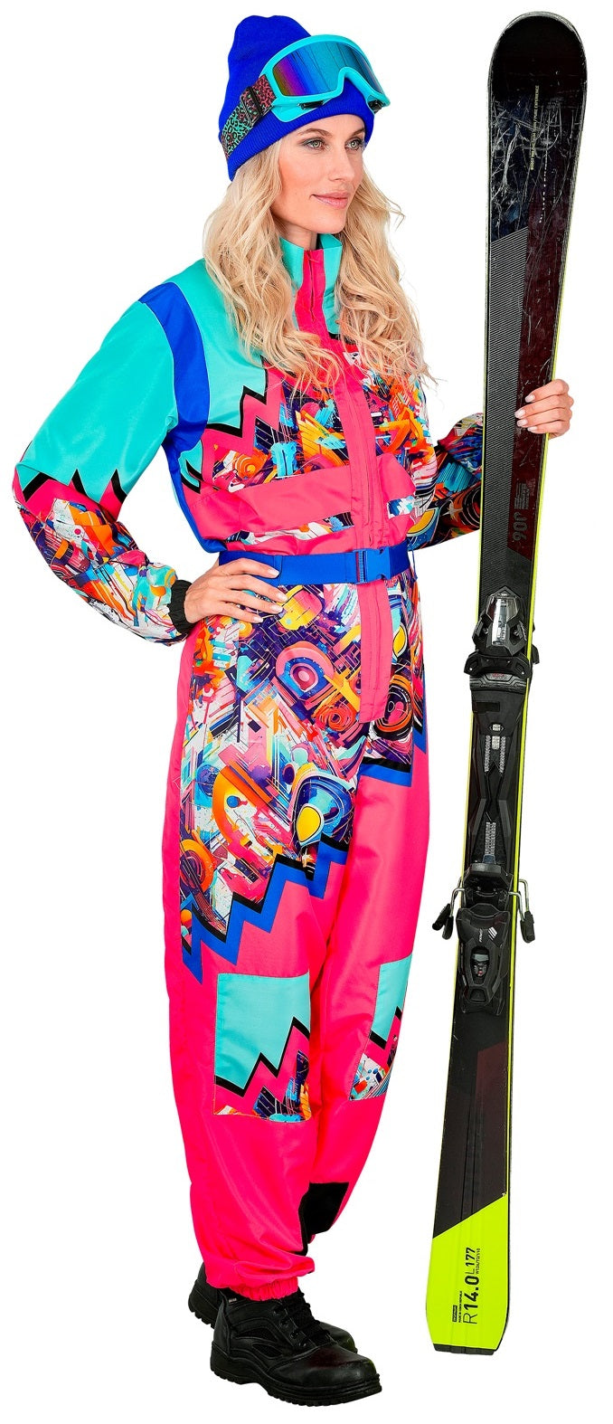 Kostüme im Paar Rosa und Blau Neon-Skifahrer
