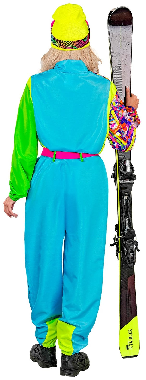 Kostüme für eine Gruppe blaue Neon-Skifahrer