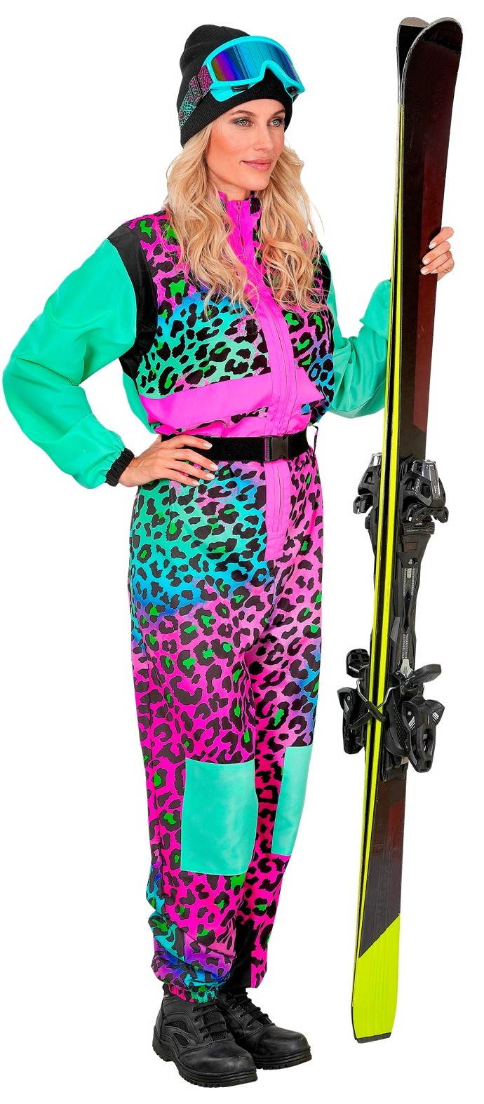 Disfraces en Pareja de Esquiador Leopardo Multicolor Neón