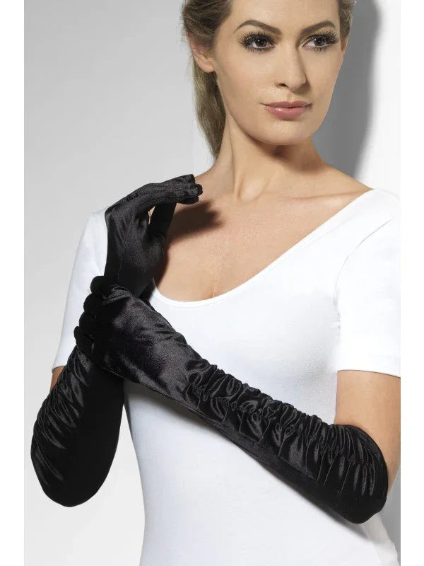 Guantes de Raso Largos con Pliegues Guantes Smiffys Negro