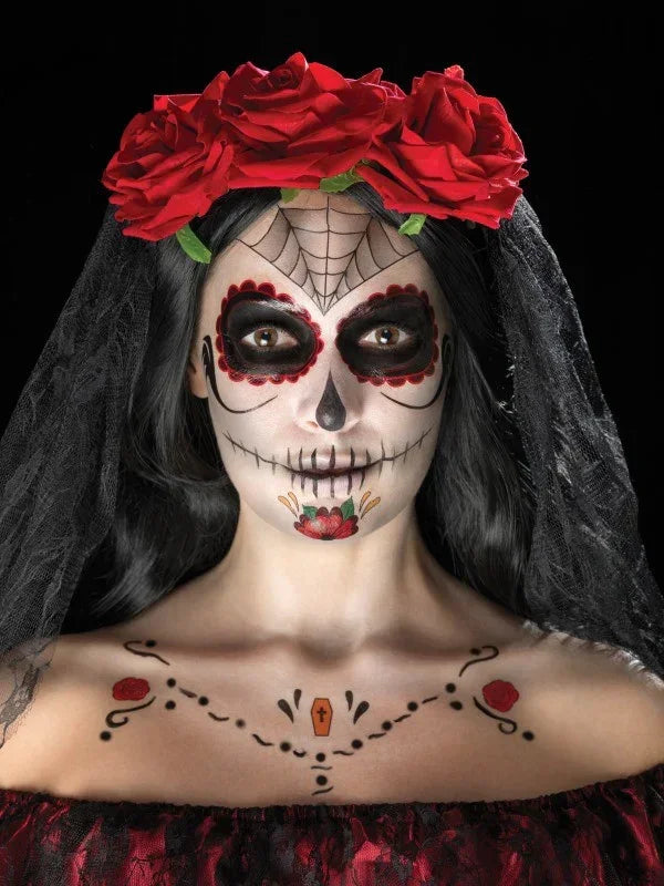 Kit Tatuajes y Maquillaje Catrina Rojo Kits de Maquillaje Smiffys