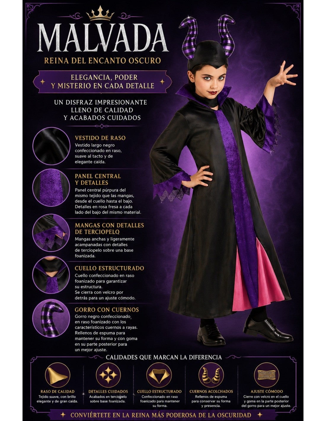 Klassisches Kinderkostüm der bösen Hexe Maleficent