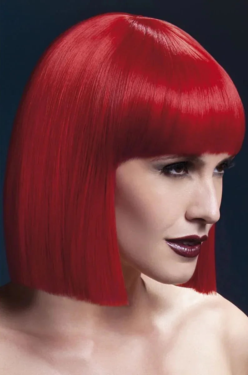 Peluca Roja Corte Bob con Flequillo Premium Pelucas Rojas Smiffys
